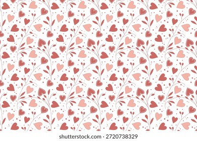 Nahtloses, handgezeichnetes Herzmuster mit Doodles und romantischen Valentinssymbolen