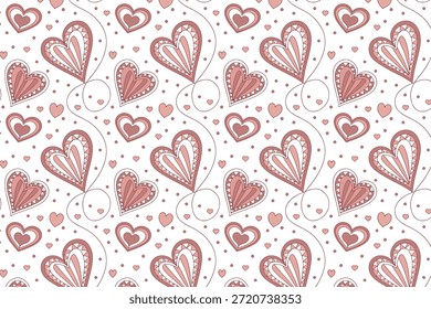 Nahtloses, handgezeichnetes Herzmuster mit Doodles und romantischen Valentinssymbolen