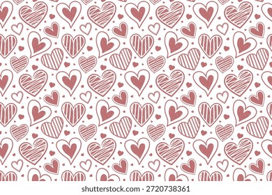 Nahtloses, handgezeichnetes Herzmuster mit Doodles und romantischen Valentinssymbolen