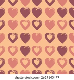 Seamless hand-drawn heart pattern with romantic brushstroke texture in soft warm tones on a pastel background