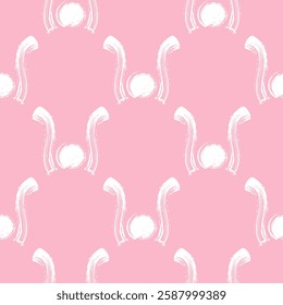 Seamless hand-drawn ink pattern on a soft pink background, featuring abstract curved brushstrokes and circular elements resembling bunny ears, playful swirls, or whimsical motion lines.