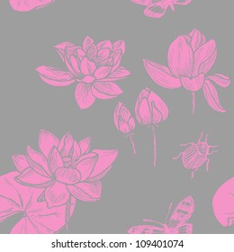 Seamless hand-drawn lotos pattern in chinese style