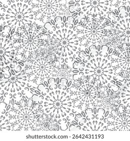 Seamless Hand-Drawn Mandala Floral Pattern in Black and White – Intricate Decorative Background