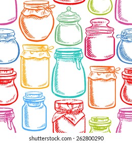 seamless hand-drawn mason jars with colorful contents - 2