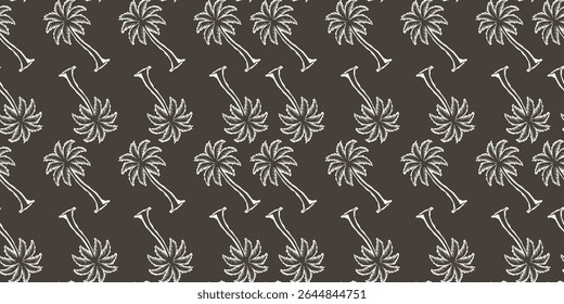 Seamless Hand-Drawn Palm Tree Pattern on Dark Background
