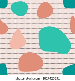 Seamless hand-drawn pattern with abstract brown and turquoise shapes. For web, textile, wrapping and design