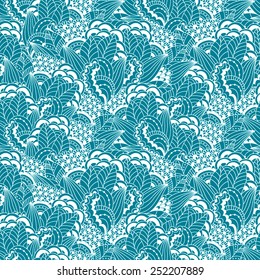 Seamless hand-drawn pattern with abstract and floral elements. Background can be used for web, textile or wrapping.