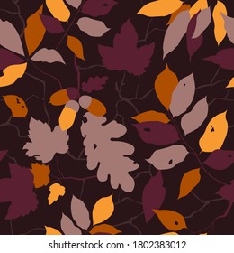 Seamless hand-drawn pattern from autumn leaves.Vector texture. For textile or book covers, manufacturing, wallpapers, print, gift wrap and scrapbooking