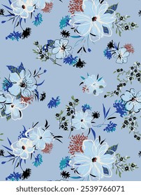 Patrón dibujado a mano sin fisuras hermosas flores. Impresión elegante para el diseño textil y la decoración.
