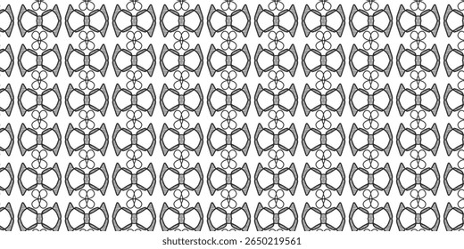 Seamless hand-drawn pattern with bowties and floral motifs. Ideal for textile, wrapping paper, or decorative design. Elegant and playful.