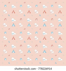 Seamless hand-drawn pattern with cute dogs on bright background. New year party.