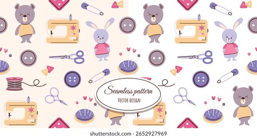 Padrão de desenho à mão sem costura com elementos de agulha bonitos. Design vetorial para tecido, papel de parede, papel de embrulho e muito mais.
