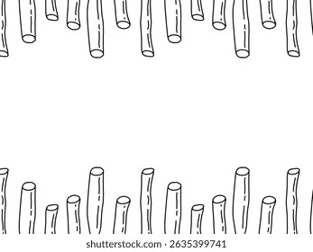 Um padrão de desenho à mão sem costura, com bastões de madeira estilizados em preto e branco. Design minimalista perfeito para embalagens, impressões têxteis, fundos, papéis de parede e projetos de marca.