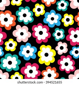 Seamless hand-drawn pattern with flowers. Retro vector floral background.