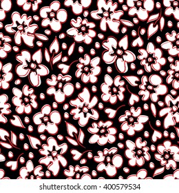 Seamless hand-drawn pattern with flowers. Retro vector floral background.