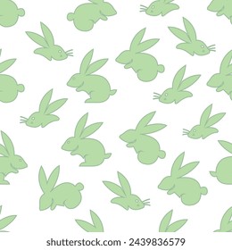Seamless hand-drawn pattern of rabbit and bunny on a white background.Vector illustration