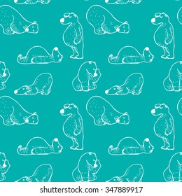 Seamless hand-drawn polar bear pattern in vector