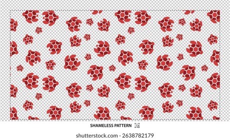Seamless hand-drawn red abstract geometric pattern with organic shapes on transparent background