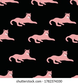 Seamless hand-drawn repeat pink and black leopard animal repeat vector pattern.