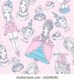 Seamless hand-drawn rococo pattern.