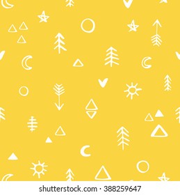 Seamless hand-drawn symbols pattern.Vector  design and decoration textile, covers, package, wrapping paper. Scandinavian style background pattern in vector .Hipster style