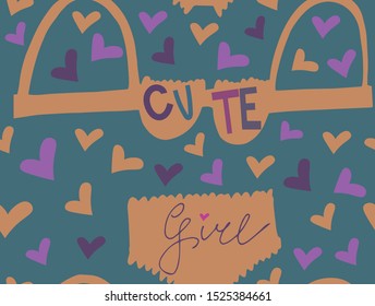 seamless handdrawn tender pattern with girls underwear (underpants and bra). can be used for decoration, wrapping paper design, as a background, as a wallpaper decor, textile, fabric, room decoration