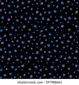 Seamless hand-drawn texture on a black background. Vector illustration. Cute vector floral seamless pattern in the small flower.