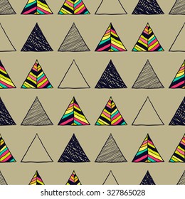 Seamless hand-drawn triangles pattern.Vector abstract Hand drawn background for design and decoration textile, covers, package, wrapping paper.