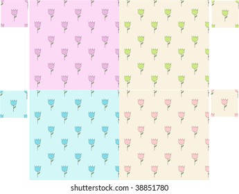 Seamless Hand-Drawn Tulips Pattern in 4 colors