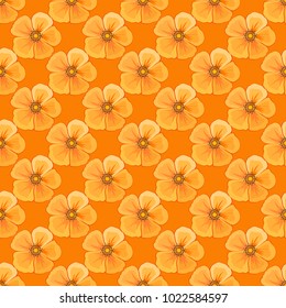 Seamless hand-drawn vector cosmos flower pattern in orange, yellow and beige colors.