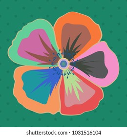 Seamless hand-drawn vector cosmos flower pattern in orange, green and pink colors.