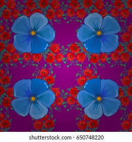 Seamless hand-drawn vector cosmos flower pattern on a purple background.