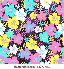 Seamless hand-drawn vector flower pattern