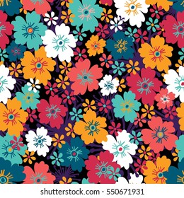 Seamless hand-drawn vector flower pattern.
