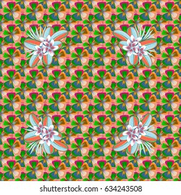 Seamless hand-drawn vector flower pattern in blue and green colors.