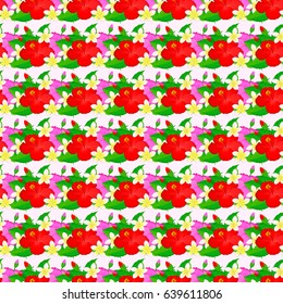 Seamless hand-drawn vector hibiscus flower pattern on a beige background.