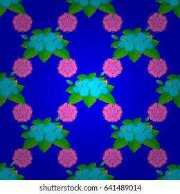 Seamless hand-drawn vector hibiscus flower pattern on a blue background.