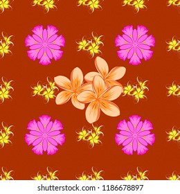 Seamless hand-drawn vector plumeria flower pattern in orange, pink and beige colors.