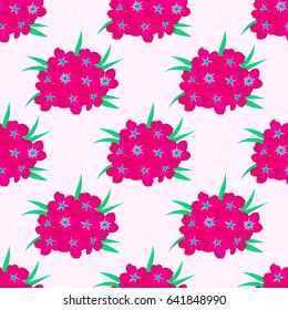 Seamless hand-drawn vector primula flower pattern on a beige background.