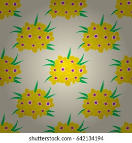 Seamless hand-drawn vector primula flower pattern on a beige background.