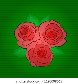 Seamless hand-drawn vector rose flower pattern in orange, pink and green colors.