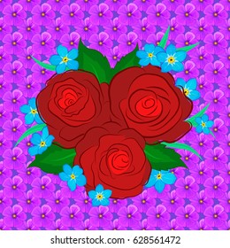 Seamless hand-drawn vector rose flower pattern on a violet background.