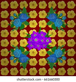 Seamless hand-drawn vector rose flower pattern on a red background.