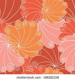 Seamless hand-drawn waves and curls pattern. Abstract wavy background, nature theme. Vector illustration
