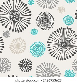 Seamless handmade floral vector laconic nautical ink drawing for fabric design, decor, ceramics, greeting cards, flowers, texture print on a light background