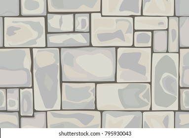 A Seamless Hand-made Pattern Of Rectangular Stones, Stone Vector Texture, Cartoon Ground, Seamless Pattern For Game Design, The Wall Of Stone