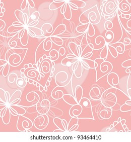 seamless handmade pink floral pattern with hearts for your design