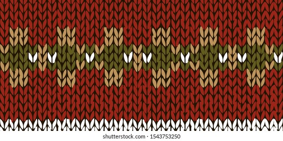 Seamless handmade vector knitted border. Natural colors, fair isle style