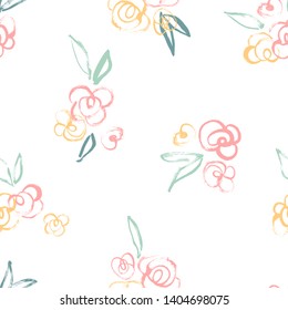 Seamless hand-painted abstract rose pattern with spring color palette. Artistic look with bold brushstrokes.