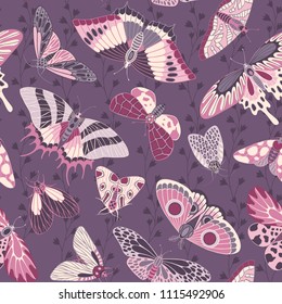 Seamless hand-painted pattern with butterflies and flowers.Vector texture
